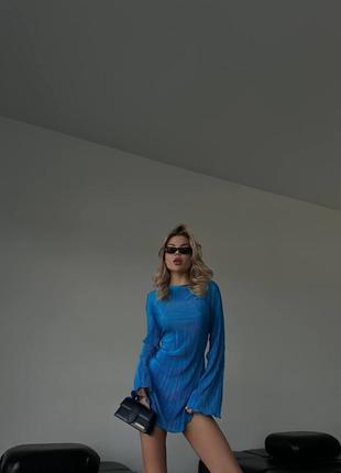 Платье мини рукава клеш с открытой спинкой на завязках по фигуре платье черная голубая бежевая элегантная вечерняя трендовая стильная2 фото
