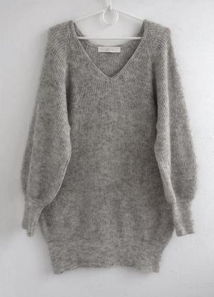 Шерсть мохер пушистый серый свитер туника