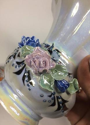 💐фарфоровая ваза для цветов 🌷 перламутр объемная лепнина н647 винтаж5 фото
