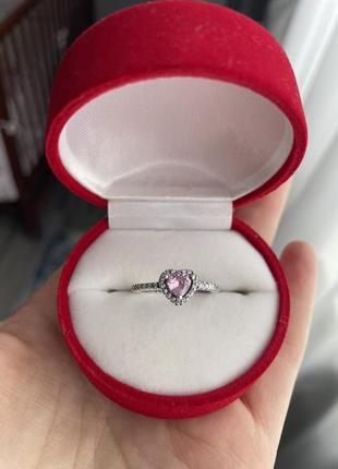 Каблучка перстень кільце пандора pandora колечко колько з сердечком серце рожеве срібло s925 з логотипом2 фото
