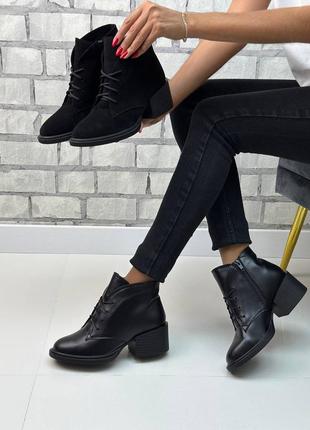Элегантные женские ботинки на каблуке из натуральной замши7 фото