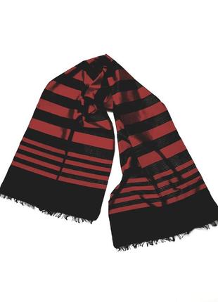 Новий великий шарф шовковий чорний червоний у смужку