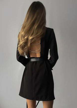 Стильное черное платье - пиджак с открытой спиной, модный пиджак платье4 фото