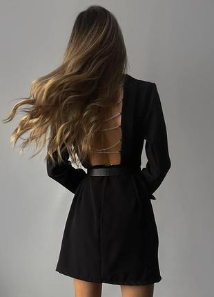 Стильное черное платье - пиджак с открытой спиной, модный пиджак платье1 фото