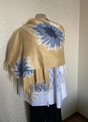Розкішний жовто-блакитний 💙💛палантин ,шарф з бавовни та кашеміру