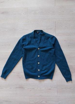 Брендовый кардиган синий uniqlo шерстяной, размер s