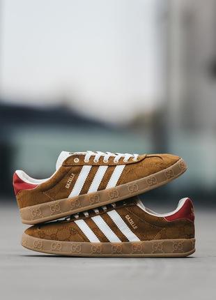 Мужские кроссовки adidas gazelle x gucci brown 40-41-42-43-44-45