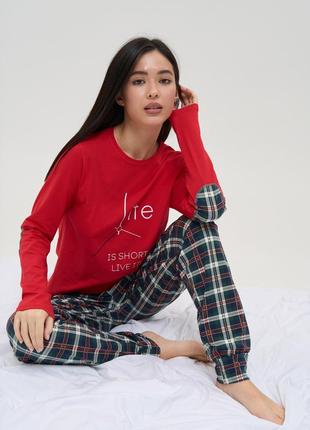 Жіноча піжама зі штанами в клітинку - life - family look для пари