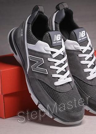 Кроссовки мужские new balance grey замша-сетка