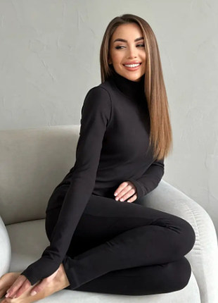 Жіночий чорний термо гольф з мітенками зимовий з пуми (42-44, 44-46) / термобілизна 185ко