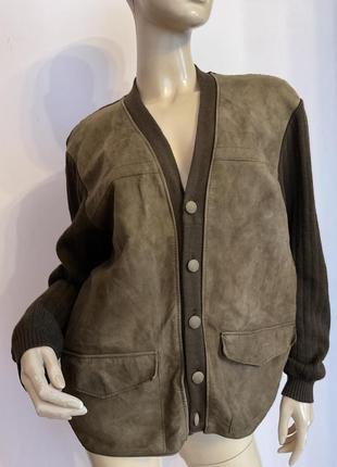 Комбінований чоловічий кардиган з натуральною замшею/ l/