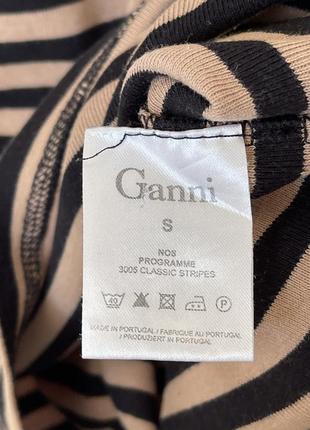 Ganni платье базовое в полоску хлопок мини длинный рукав черная бежевая базовая9 фото