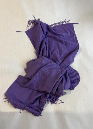Фіолетовий шарф платок великий довгий широкий теплий з китицями лавандовий бузковий1 фото
