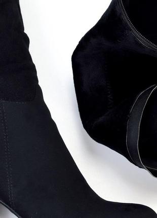 Жіночі чорні чоботи сапоги ботфорти на підборі екозамша фліс демісезонні4 фото