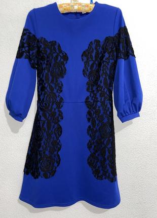 Коротке синє плаття українського бренду рукав фонарик