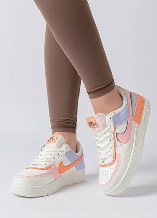 Женские кроссовки nike air force 1 shadow / найк форсы / демисезонные / весенние, летние, осенние / обувь / кожа / бежевые, белые, голубые, черные