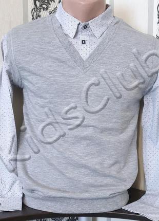 Рубашка обманка с жилеткой на рост от 134 до 164