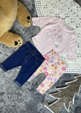 Штаны лосины джинс nutmeg 0-3 56-62 + кофточка туника next на девочку лот набор костюм комплект на новорожденную