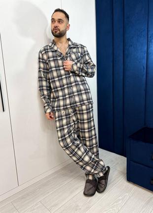 Коттоновая мужская пижама оверсайз в клетку