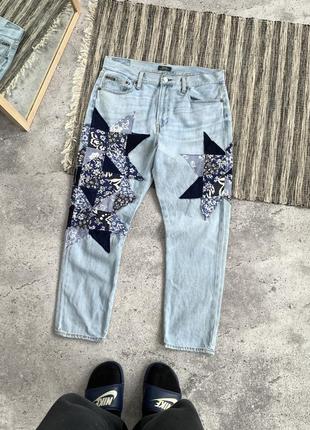 Polo ralph lauren blue patchwork boyfriend pants женские джинсы брюки голубые поло ральф лоран