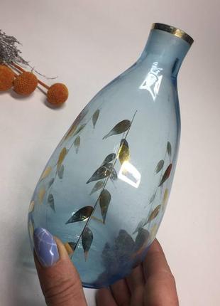 Скляна ваза для декору, квітів блакитне скло позолота н40303 фото