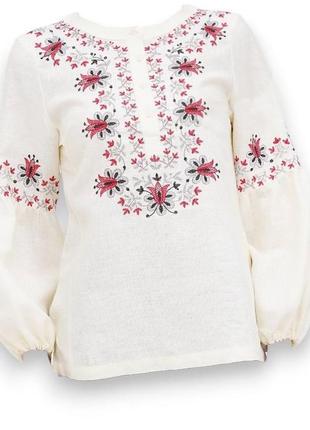 Блуза павильна молочная с вышивкой, льняная галерея льна, 42-54рр
