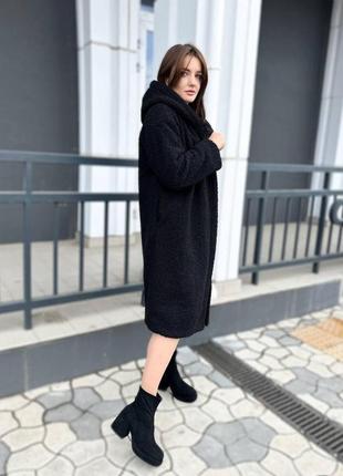 Женское стильное теплое пальто тедди на запах с поясом8 фото