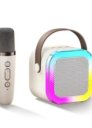Дитячий бездротовий караоке-мікрофон k12 з колонкою й підсвіткою beige