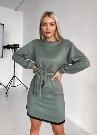 Теплое платье ao095 оливковое oversize s-l