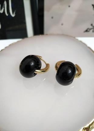 Сережки трансформери кульчики кільця золотисті бусини чорні під камінь5 фото