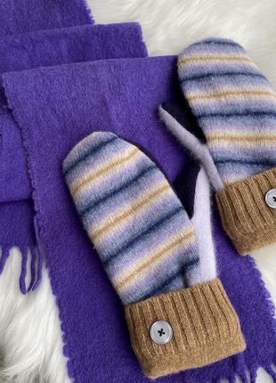 Теплі рукавиці рукавички фіолетові handmade хендмейд на флісі плюшева підкладка кашемір вовна2 фото