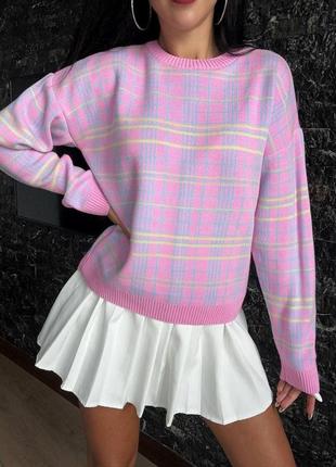 Сведр свитер женский розовый вязаный в клетку осенний весенний зимний осінній весняний зимовий2 фото