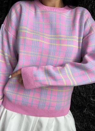 Сведр свитер женский розовый вязаный в клетку осенний весенний зимний осінній весняний зимовий3 фото