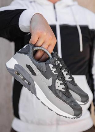 Кроссовки nike air max 90 воздушная капсула пена кожа текстиль серые белые