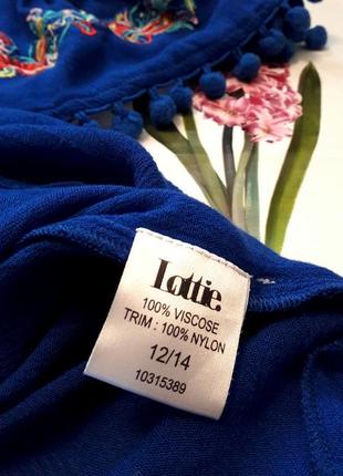 Натуральная синяя блуза с воланом и вышивкой от lottie7 фото