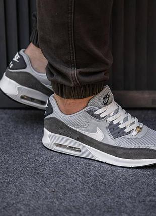 Кросівки nike air max 90 повітряна капсула піна шкіра текстиль замша сірі білі