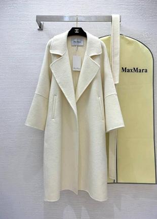 Пальто max mara шерстянное бежевое розовое серое7 фото