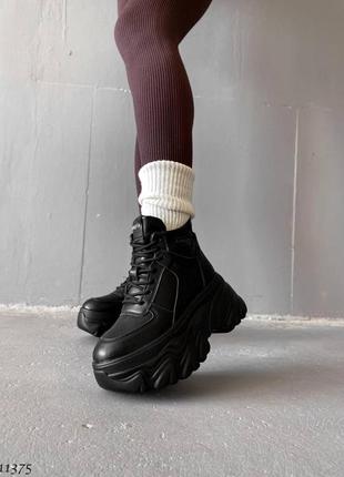 Sale базовые женские черные кроссовки на платформе танкетке зимние теплые на меху эко-кожа зима3 фото