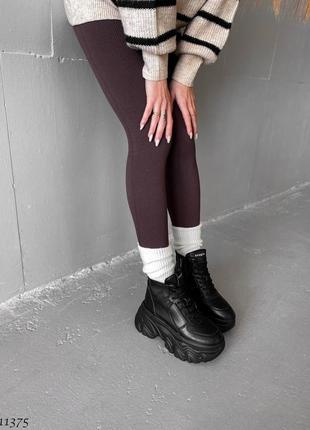 Sale базовые женские черные кроссовки на платформе танкетке зимние теплые на меху эко-кожа зима4 фото