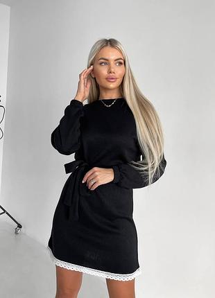 Теплое платье ao095 черное oversize s-l