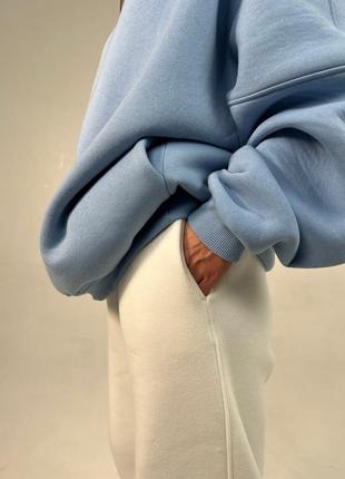 Женское голубое оверсайз кроя большого размера плотное объемное теплое с начесом худи 20247 фото