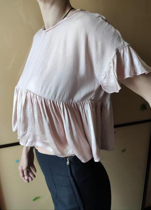 Топ блуза в оверсайз с воланом zara розово-пудровый 100 вискоза❤6 фото