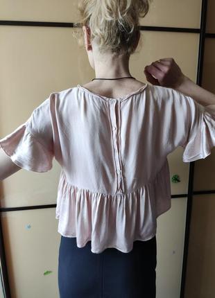 Топ блуза в оверсайз с воланом zara розово-пудровый 100 вискоза❤8 фото