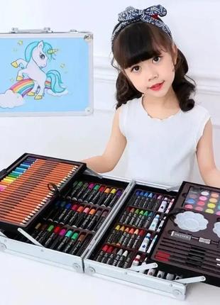 Дитячий набір для творчості в алюмінієвій валізі "єдиноріг" 145 предметів блакитний salemarket