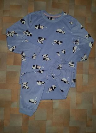 Теплая пижама велюр, домашний комплект с пандами primark 9-10 лет 140 см