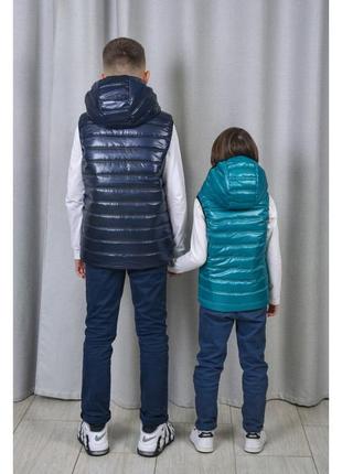 Детские двусторонние жилетки для мальчиков и девочек, модель new, цвет синий с...