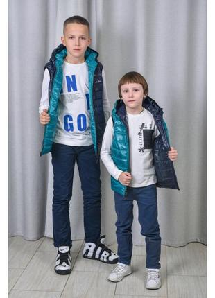 Детские двусторонние жилетки для мальчиков и девочек, модель new, цвет синий с...