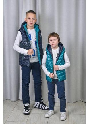 Детские двусторонние жилетки для мальчиков и девочек, модель new, цвет синий с...