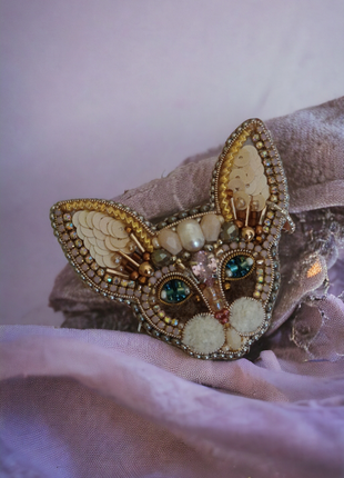 Брошь подарок для нее ручной работы нюдовая из бисера кошка кот сфинкс котик6 фото
