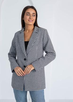 Твидовый женский пиджак оверсайз з плотной ткани, на пуговицах , гусиная лапка 44, 46, 48